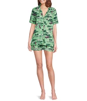 Printfresh Golf Toile Organic Cotton Short Sleeve Notch Collar Woven Shorty Pajama Set