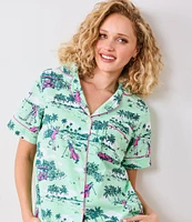 Printfresh Golf Toile Organic Cotton Short Sleeve Notch Collar Woven Shorty Pajama Set