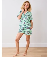 Printfresh Golf Toile Organic Cotton Short Sleeve Notch Collar Woven Shorty Pajama Set