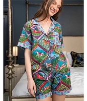 Printfresh High Horse Print Short Sleeve Notch Collar Woven Shorty Pajama Set