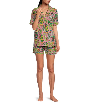 Printfresh Kitchen Garden Organic Cotton Short Sleeve Notch Collar Woven Shorty Pajama Set