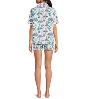 Printfresh Lighthouse Keeper Print Organic Cotton Short Sleeve Notch Collar Woven Shorty Pajama Set