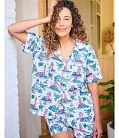 Printfresh Lighthouse Keeper Print Organic Cotton Short Sleeve Notch Collar Woven Shorty Pajama Set