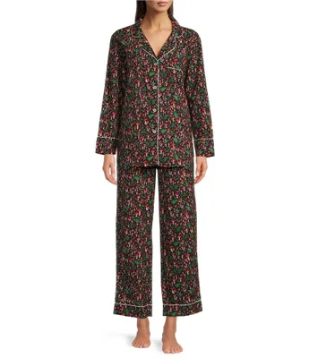 Printfresh Mushroom Print Long Sleeve Notch Collar Woven Pajama Set