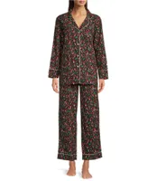 Printfresh Mushroom Print Long Sleeve Notch Collar Woven Pajama Set