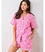 Printfresh Rhinestone Cowgirl Western Organic Cotton Short Sleeve Notch Collar Woven Shorty Pajama Set