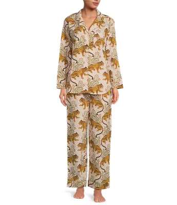 Printfresh Woven Bagheera Leopard Print Long Sleeve Notch Collar Pajama Set