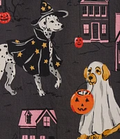 Printfresh Woven Halloween Dog Print Long Sleeve Notch Collar Long Pant Pajama Set