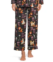 Printfresh Woven Halloween Dog Print Long Sleeve Notch Collar Long Pant Pajama Set