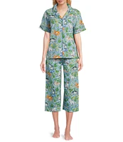 Printfresh Woven Organic Cotton Poplin Must Love Cats Short Sleeve Notch Collar Cropped Pajama Set