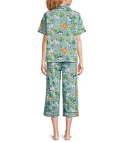 Printfresh Woven Organic Cotton Poplin Must Love Cats Short Sleeve Notch Collar Cropped Pajama Set