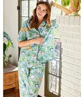 Printfresh Woven Organic Cotton Poplin Must Love Cats Short Sleeve Notch Collar Cropped Pajama Set