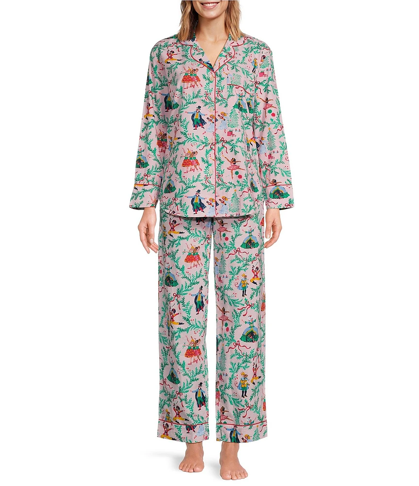 Printfresh Woven Nutcracker Dreams Long Sleeve Notch Collar Woven Holiday Pajama Set