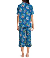 Printfresh Woven Organic Cotton Poplin Ocean Breeze Print Short Sleeve Notch Collar Cropped Pajama Set