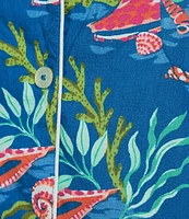 Printfresh Woven Organic Cotton Poplin Ocean Breeze Print Short Sleeve Notch Collar Cropped Pajama Set