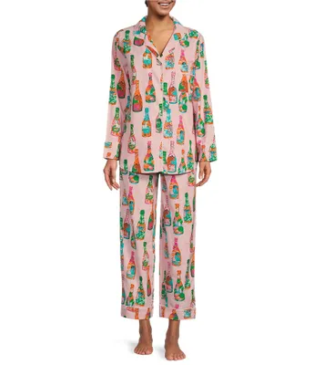 Printfresh Woven Pop the Bubbly Long Sleeve Notch Collar Long Pant Pajama Set