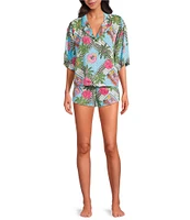 Printfresh x Barbie Short Sleeve Notch Collar Retro Relaxation Woven Sateen Thermoregulating Shorty Pajama Set