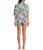 Printfresh x Barbie Short Sleeve Notch Collar Retro Relaxation Woven Sateen Thermoregulating Shorty Pajama Set