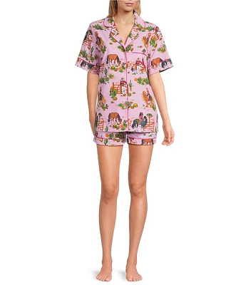 Printfresh x Barbie Western Barbie Print Organic Cotton Short Sleeve Notch Collar Woven Shorty Pajama Set