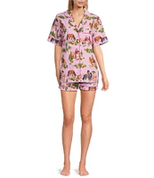 Printfresh x Barbie Western Barbie Print Organic Cotton Short Sleeve Notch Collar Woven Shorty Pajama Set