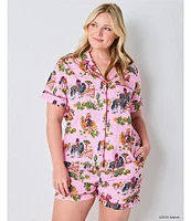 Printfresh x Barbie Western Barbie Print Organic Cotton Short Sleeve Notch Collar Woven Shorty Pajama Set