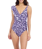 Profile By Gottex Ba Juliette V-Neck Asymmetrical Ruffle Trim Tummy Control One Piece Swimsuit