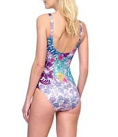 Gottex Bali Floral Print Square Neck Tummy Control One Piece Swimsuit