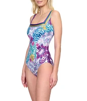 Gottex Bali Floral Print Square Neck Tummy Control One Piece Swimsuit