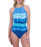 Gottex Golden Hour Blue Ombre High Neck One Piece Swimsuit