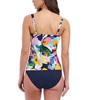 Profile By Gottex Holi Abstract Floral Print D-Cup Crisscross Underwire Tankini Swim Top