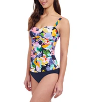 Profile By Gottex Holi Abstract Floral Print D-Cup Crisscross Underwire Tankini Swim Top