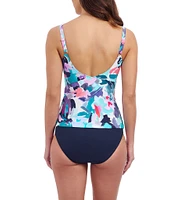 Profile by Gottex Holi Elegant Abstract Floral Ruffle V-Neck Tummy Control Tankini Swim Top