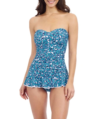 Profile By Gottex Juliette Sweetheart Neck Ruffle Trim Bandeau Swimdress One Piece Swimsuit