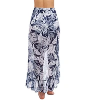 Profile by Gottex Malaya Tropical Leaf Print Ruffle High-Low Wrap Sarong Swim Cover-Up