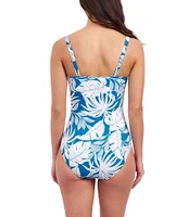 Profile by Gottex Malaya Tropical Leaf Print Sweetheart D-Cup Underwire Tummy Control One Piece Swimsuit