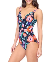 Profile By Gottex Marguerite V-Neck Tie Front Tummy Control One Piece Swimsuit