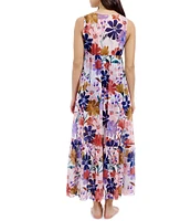 Profile By Gottex Melody Mesh Floral V-Neck Maxi Swim Cover-Up Dress
