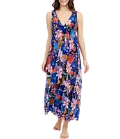 Profile By Gottex Melody Mesh Floral V-Neck Maxi Swim Cover-Up Dress