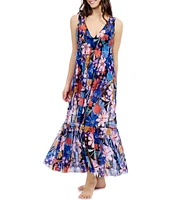 Profile By Gottex Melody Mesh Floral V-Neck Maxi Swim Cover-Up Dress