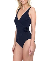 Gottex Rose Bud Solid Surplice V-Neck Tummy Control One-Piece Swimsuit