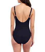 Profile by Gottex Solid Plunge V-Neck Ladder Beaded D-Cup Tummy Control One Piece Swimsuit