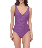 Profile by Gottex Splendor Texture V-Neck Lingerie Strap Tummy Control One Piece Swimsuit