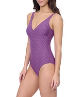 Profile by Gottex Splendor Texture V-Neck Lingerie Strap Tummy Control One Piece Swimsuit