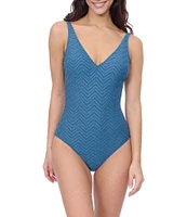 Profile by Gottex Splendor Texture V-Neck Lingerie Strap Tummy Control One Piece Swimsuit
