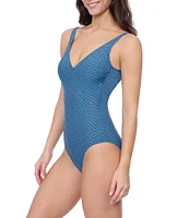 Profile by Gottex Splendor Texture V-Neck Lingerie Strap Tummy Control One Piece Swimsuit