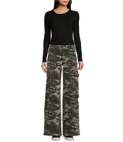 Prosperity Denim Camouflage Printed High Rise Straight Leg Jeans