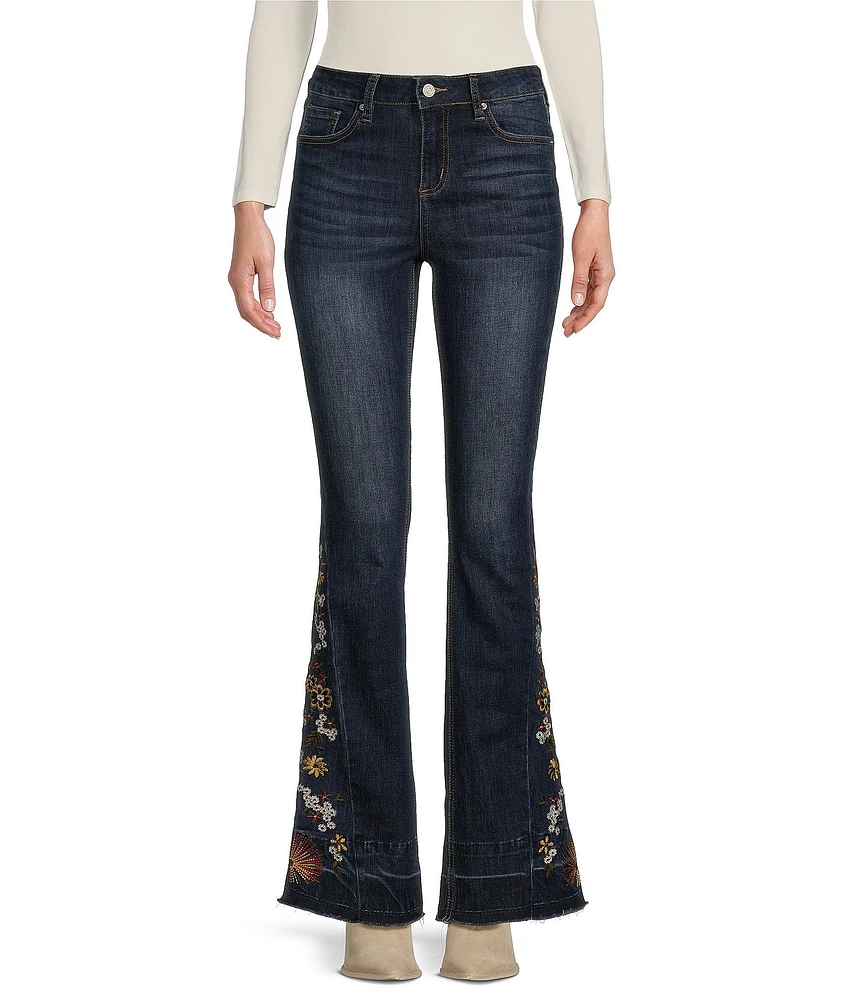 Prosperity Denim High Rise Embroidered Released Hem Flare Leg Jeans