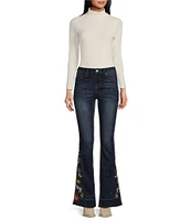 Prosperity Denim High Rise Embroidered Released Hem Flare Leg Jeans