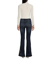 Prosperity Denim High Rise Embroidered Released Hem Flare Leg Jeans