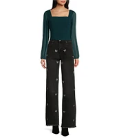 Prosperity Denim High Rise Rhinestone Bow Straight Leg Jeans